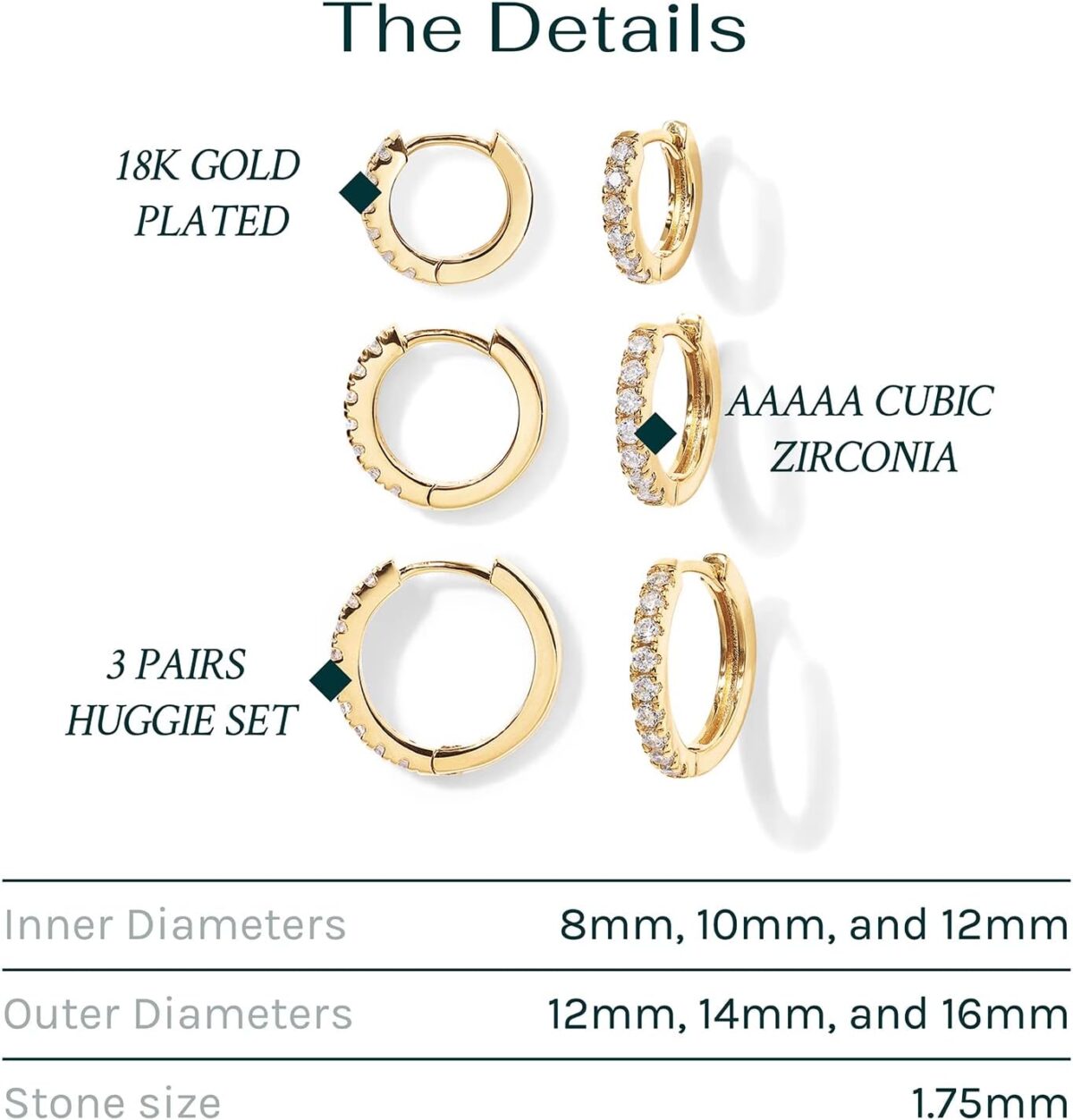 PAVOI 18K Gold Plated 925 Sterling Silver Posts 3 Pairs Hoop Earrings Set for Women | Huggie Earring Pack - Image 4