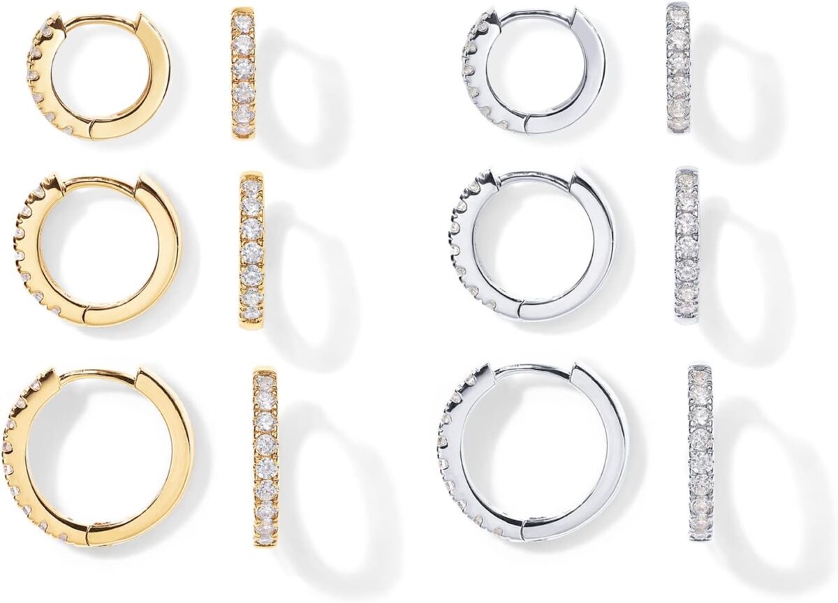 PAVOI 18K Gold Plated 925 Sterling Silver Posts 3 Pairs Hoop Earrings Set for Women | Huggie Earring Pack - Image 7