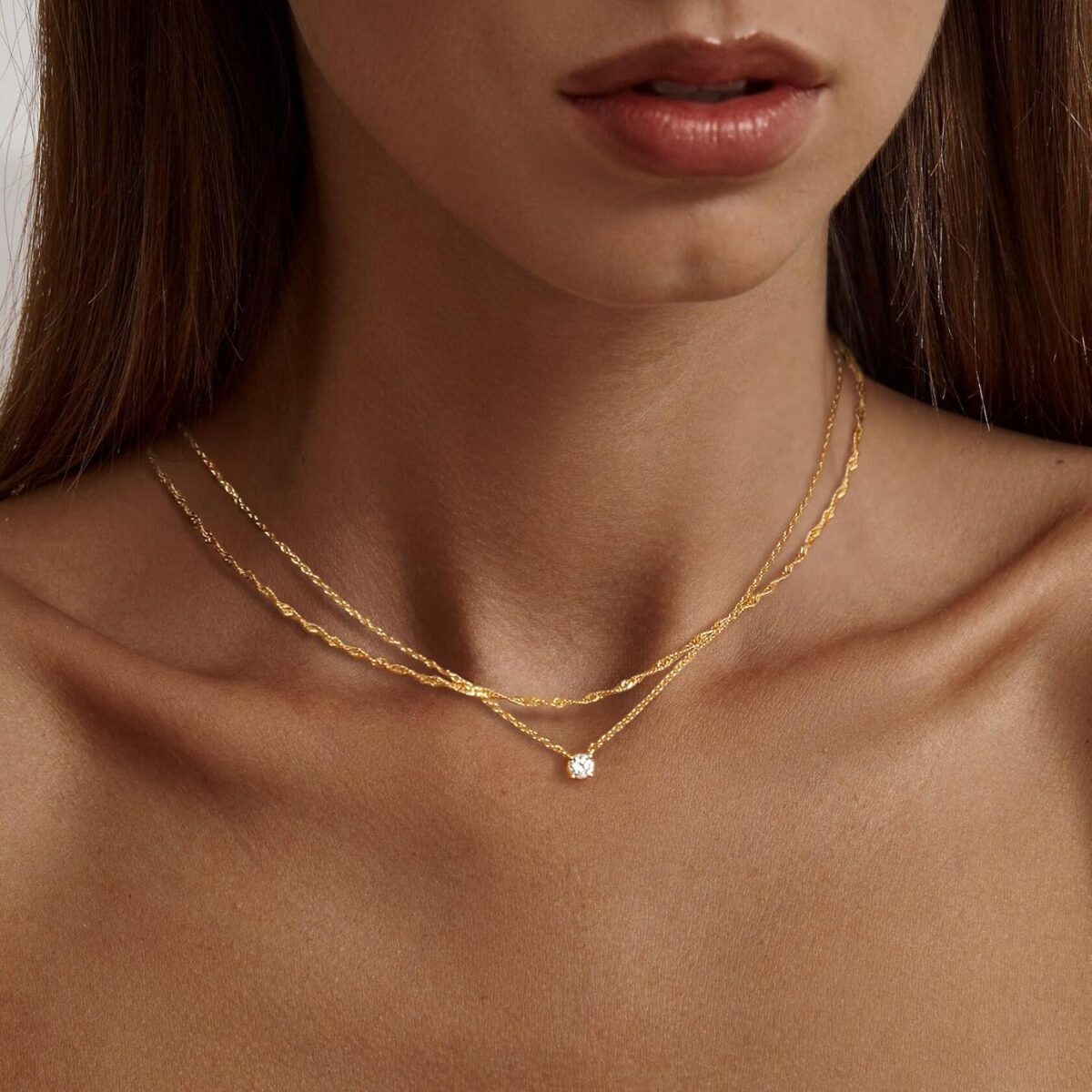 Tewiky Diamond Necklaces for Women, Dainty 14k Gold/Sterling Silver Choker Necklace Simple Gold Plated CZ Jewelry Necklaces for Women Trendy Gifts - Image 3
