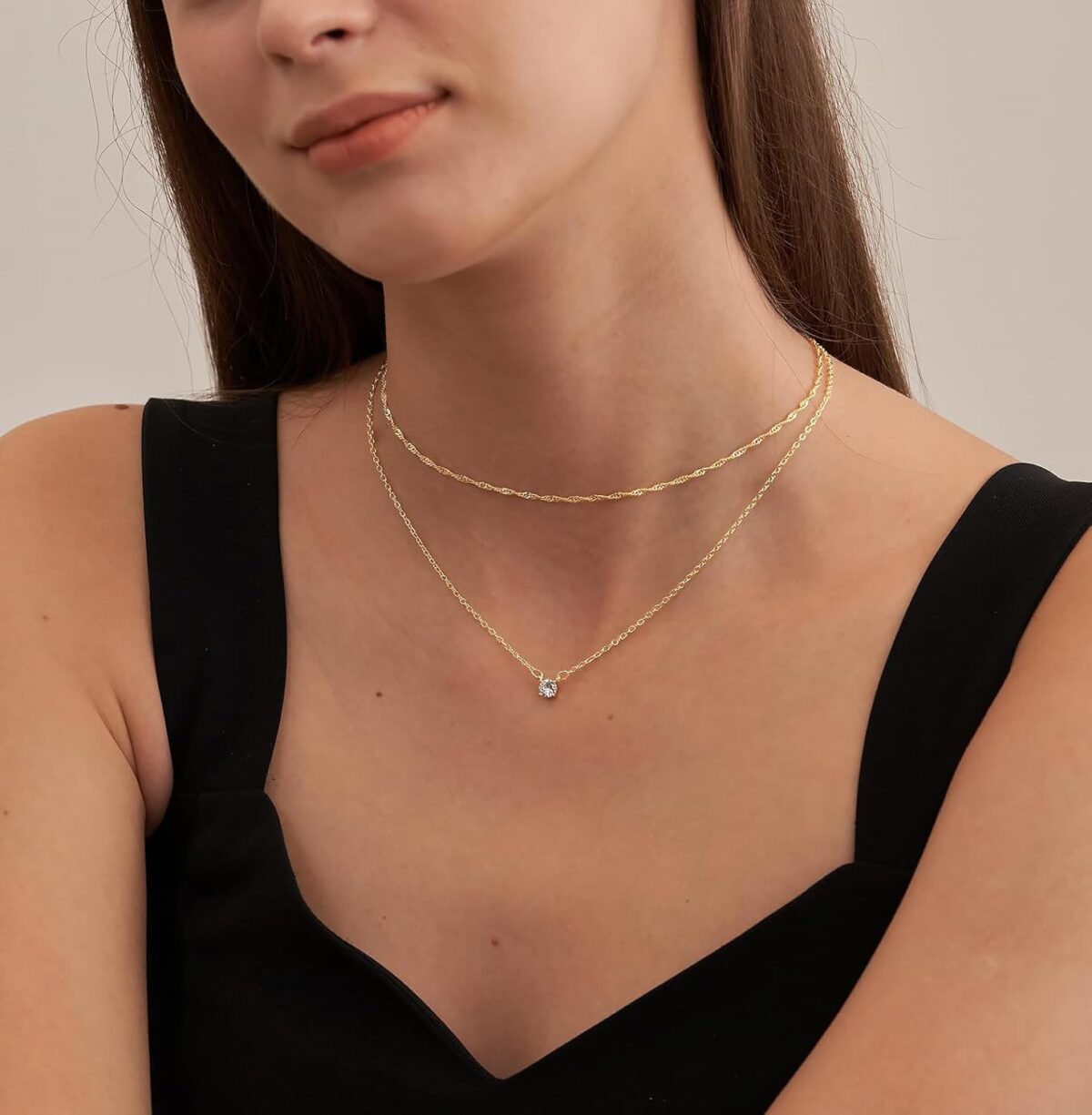 Tewiky Diamond Necklaces for Women, Dainty 14k Gold/Sterling Silver Choker Necklace Simple Gold Plated CZ Jewelry Necklaces for Women Trendy Gifts - Image 4