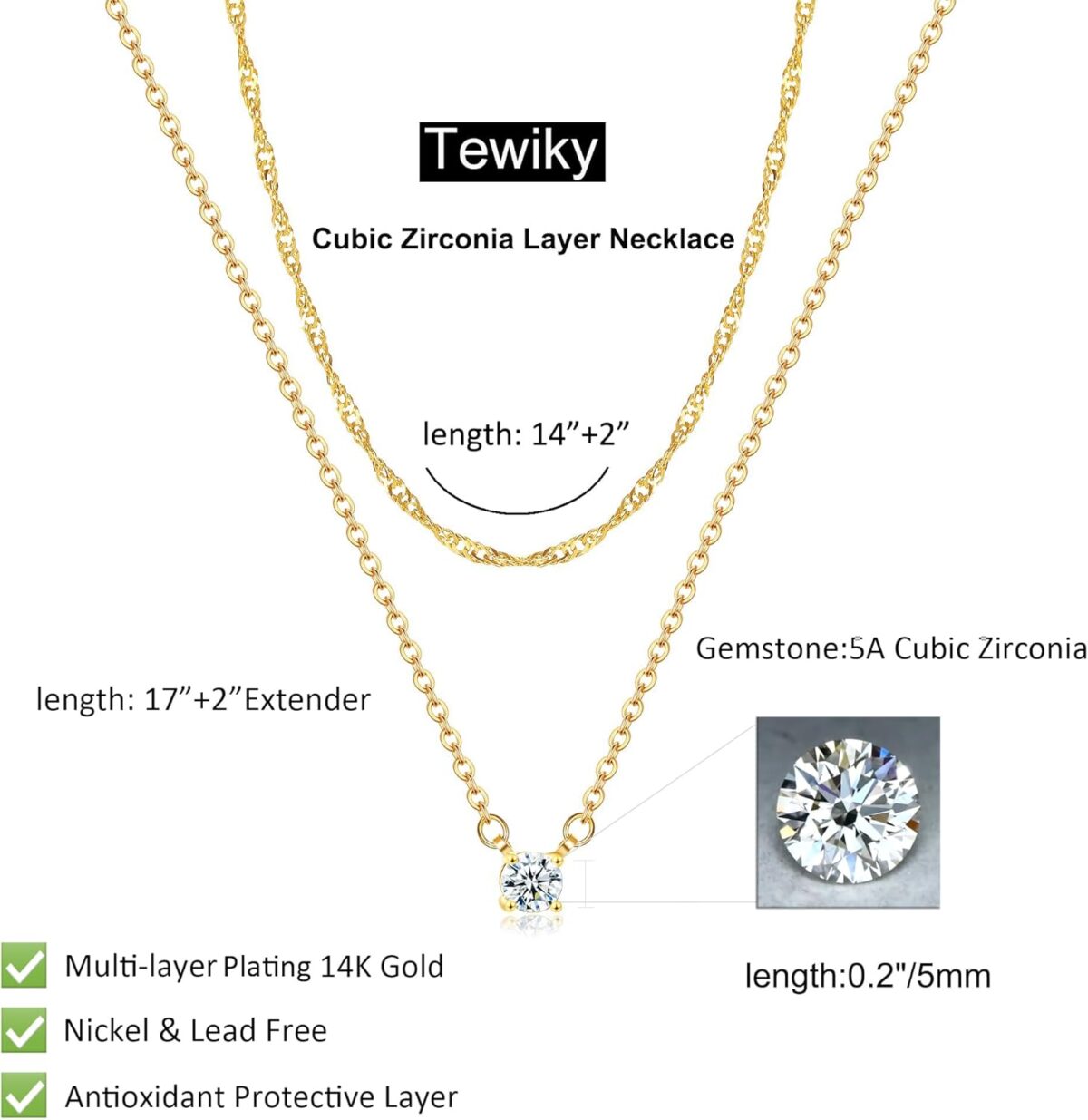 Tewiky Diamond Necklaces for Women, Dainty 14k Gold/Sterling Silver Choker Necklace Simple Gold Plated CZ Jewelry Necklaces for Women Trendy Gifts - Image 5