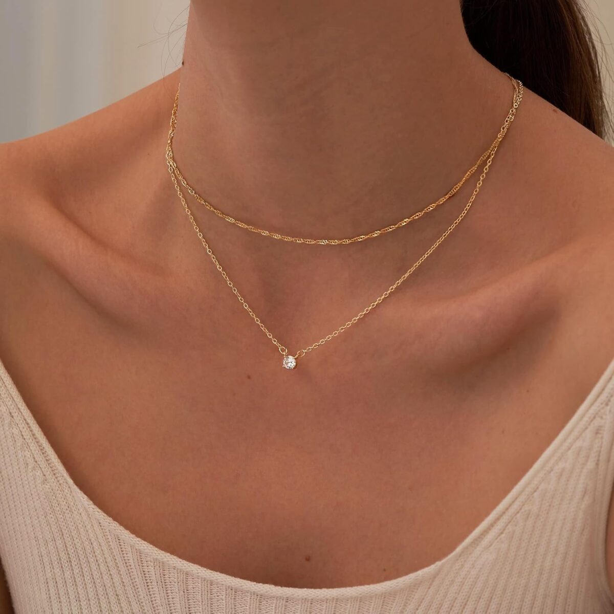 Tewiky Diamond Necklaces for Women, Dainty 14k Gold/Sterling Silver Choker Necklace Simple Gold Plated CZ Jewelry Necklaces for Women Trendy Gifts - Image 6