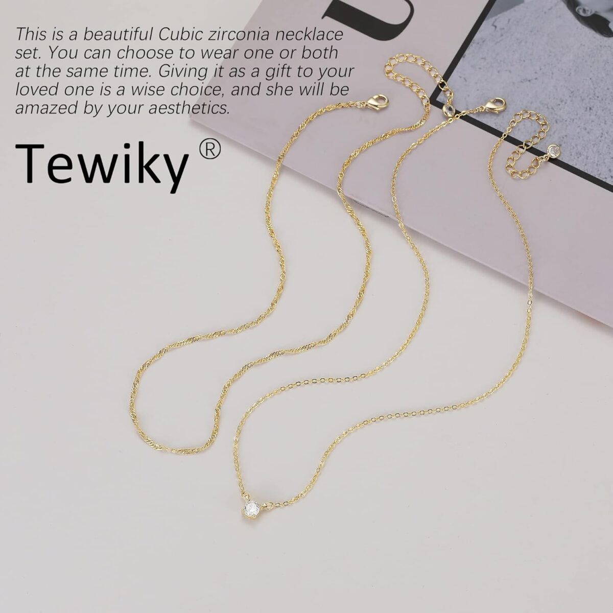Tewiky Diamond Necklaces for Women, Dainty 14k Gold/Sterling Silver Choker Necklace Simple Gold Plated CZ Jewelry Necklaces for Women Trendy Gifts - Image 7